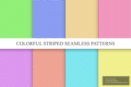 Collection of colorful seamless striped patterns. Bright fashion linear textures. You can find repeatable backgrounds in swatches panelのイラスト素材