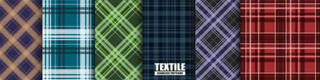 Collection of colorful seamless textile patterns - geometric striped design. Vector repeatable tartan backgroundsのイラスト素材