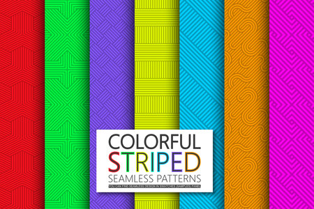 Collection of seamless colorful striped patterns. Bright geometric repeatable backgrounds. Vector...