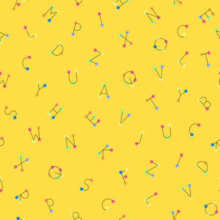 Colorful seamless vector alphabet pattern. Repeatable yellow trendy background with letters. Fun vibrant printのイラスト素材
