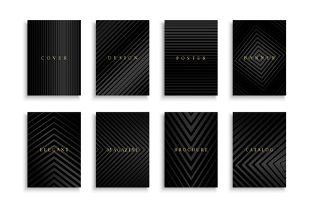 Collection of dark halftone covers, templates, backgrounds, placards, brochures, banners, flyers and etc Black striped posters, cards, catalogsのイラスト素材