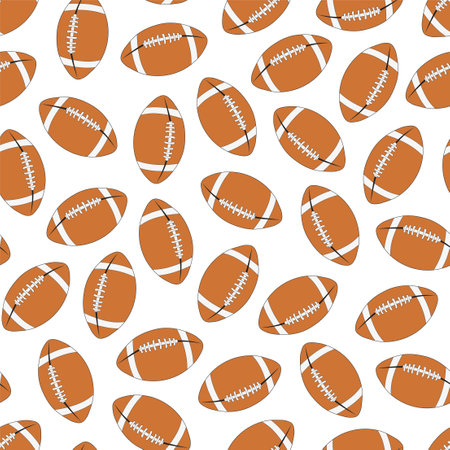 American football game pattern. Repeatable white background with playing balls. Trendy sportive endless print. Vector illustrationのイラスト素材
