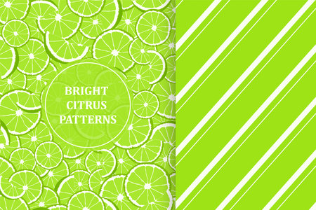 Set of bright seamless fruits patterns - hand drawn design. Repeatable citrus backgrounds. Vibrant summer endless printsのイラスト素材
