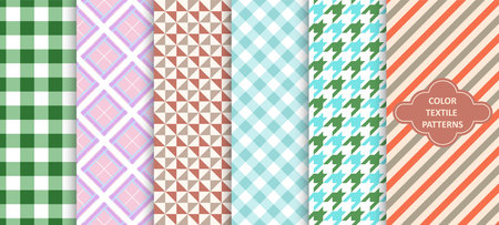 Collection of colorful seamless textile patterns. Trendy cloth endless prints. Repeatable unusual simple backgroundsのイラスト素材