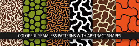 Collection of colorful seamless patterns with abstract shapes. Creative vector backgrounds. Drawing trendy texturesのイラスト素材