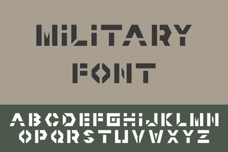 Modern creative minimalistic font - military style. Trendy vector english alphabet with bold latin lettersのイラスト素材