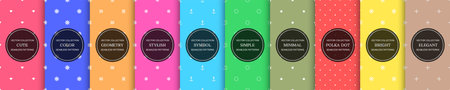 Collection of simple seamless colorful geometric patterns. Bright minimalistic backgrounds. Stylish trendy vibrant designのイラスト素材