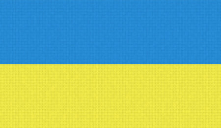 Ukraine flag background. Blue and yellow color. Textile material - repeatable dotted texture. Concept of confrontation. Symbol of independenceのイラスト素材