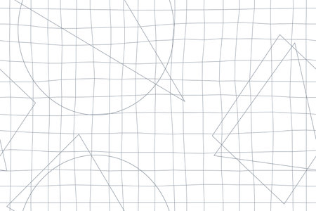 Vector seamless drawing geometry pattern. Grid striped white background with hand drawn geometric shapes. Endless creative printのイラスト素材
