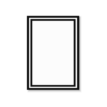 Realistic vector frame with black border and shadow. Isolated on white background. Minimalistic geometric design. Empty space for your content. Can be used like mockup, template, poster, card etcのイラスト素材