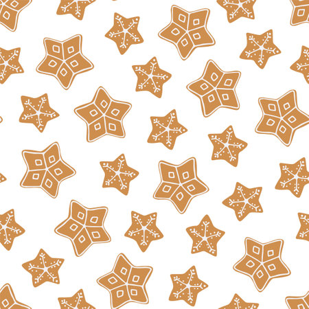 Vector seamless cute pattern with christmas snowflakes star cookies. Repeatable holiday cartoon background. New Year festive endless printのイラスト素材