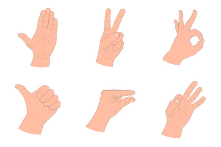 Set of drawn hand gestures. Human arms in outline style. Isolated cartoon drawing signs. Vector illustrationのイラスト素材
