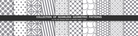 Set of seamless geometric patterns - symmetric tile textures. Vector decorative simple backgrounds. Textile repeatable prints. You can find endless design in swatches panelのイラスト素材
