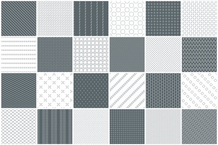 Collection of minimalistic striped seamless geometric patterns. White and gray endless linear textures. Repeatable unusual simple monochrome backgroundsのイラスト素材