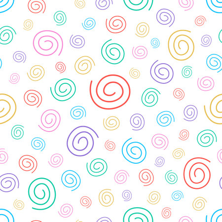 Vector seamless curly pattern - colorful design. Bright children drawing background. Cute textile endless printのイラスト素材