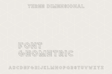 Modern geometric three dimensional font. Minimalistic linear design. English 3d alphabet. Outline digital latin lettersのイラスト素材