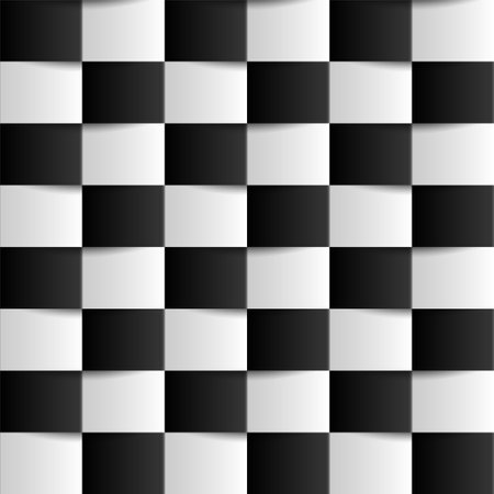 Back and white seamless geometric checkered pattern. Monochrome repeatable square optical illusion background. Decorative endless 3d textureのイラスト素材