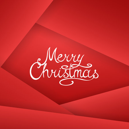 Winter holiday red stylish xmas background. Merry Christmas vector greeting card with calligraphy letteringのイラスト素材