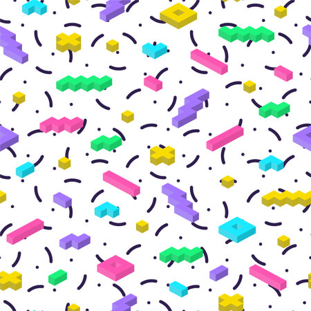 Vector seamless colorful abstract pattern with creative geometric shapes. Bright trendy design,...
