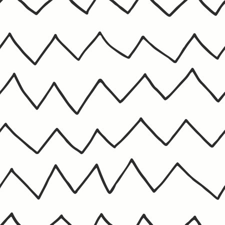 Vector seamless drawing zigzag pattern. Simple black and white striped background. Fabric hand drawn endless printのイラスト素材