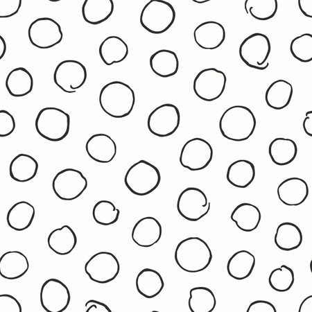 Vector seamless drawing pattern - doodle style. Simple black and white unusual background with hand drawn circles. Fabric endless printのイラスト素材