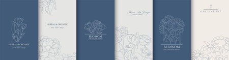 Collection of beautiful floral covers, templates, placards, brochures, banners, flyers. Elegant hand drawn backgrounds, postcards, posters, invitation. Color cards with drawing flowersのイラスト素材