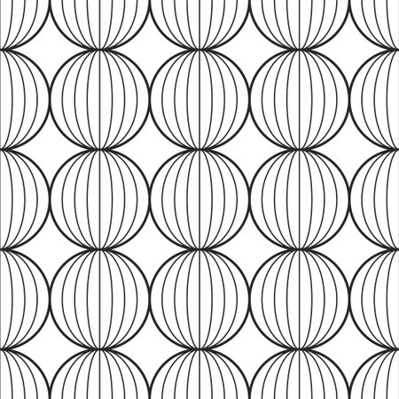 Vector seamless geometric pattern with linear circles - monochrome design. Abstract repeatable black and white background. Fabric endess printのイラスト素材
