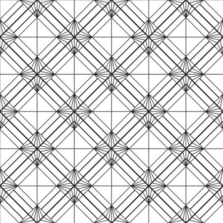 Vector seamless geometric grid pattern. Ornamental black and white design. Repeatable monochrome backgroundのイラスト素材