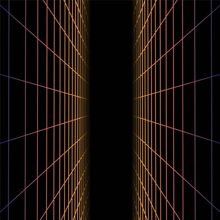 Vector abstract futuristic black background with vision perspective. Retro design - fashion 80-90s....