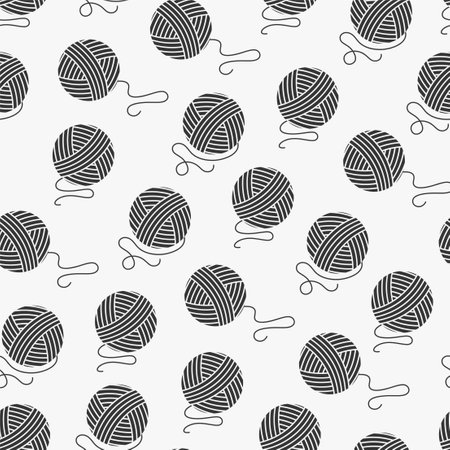 Vector seamless thread balls pattern. Creative funky repeatable background. Black and white designのイラスト素材