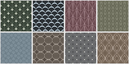 Collection of color ornamental seamless vector geometric patterns. Vintage elegant repeatable art...
