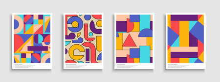 Collection of vector color posters with abstract geometric prints. Bright trendy templates,...