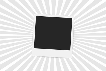 Realistic old photo frame isolated on retro striped art background. Vintage cardのイラスト素材