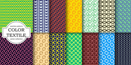 Collection of bright color seamless geometric patterns. Fabric material endless texture. Trendy fashion hipster decorative backgrounds. Modern unusual printsのイラスト素材