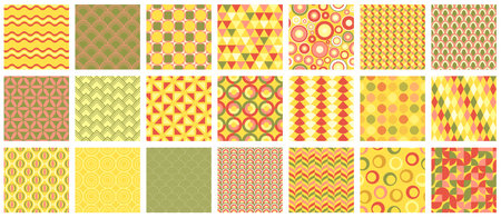 Collection of vector seamless colorful patterns - vintage design. Trendy retro bright backgrounds, fashion style 60 - 70s. Simple unusual creative printsのイラスト素材