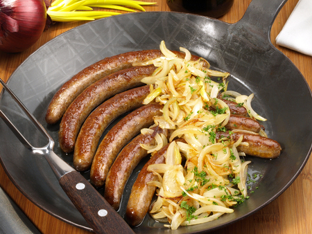 Sausages on white Backgroundの写真素材