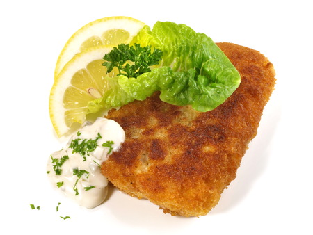 Fried Fish Fillet on white Backgroundの写真素材