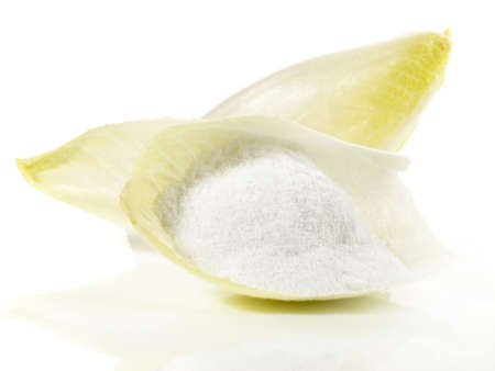 Prebiotic powder on white backgroundの写真素材
