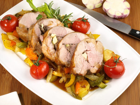 Braised Lamb Meat with Ratatouille and mashed Potatoes - Traditional Easter Dishの写真素材