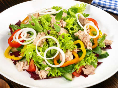 Mixed salad with tuna and onionsの写真素材