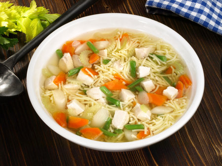 Chicken Soup with Noodles and Vegetablesの写真素材