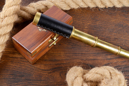 Strong rope frame on wooden background
