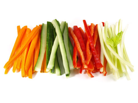 Crudites - Vegetable Sticks on white background - Isolatedの写真素材