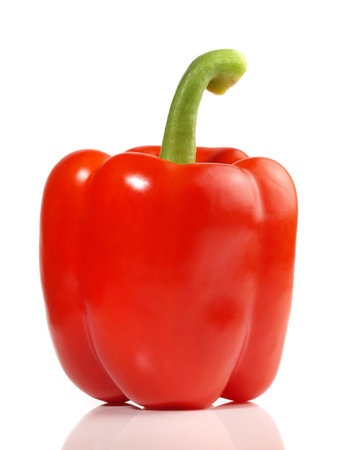 Single red peppers on white background - Isolated