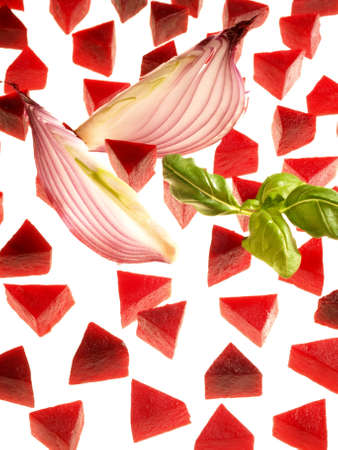 Pickled Red Beets with Onion on white background - Isolatedの写真素材