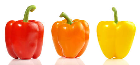 Various peppers on white background - panorama - isolatedの写真素材