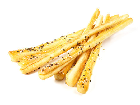 Homemade Grissini Snack on white background - Isolated
