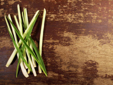 Lemon Grass with Lemongrass Leaves on wooden Backgroundの写真素材