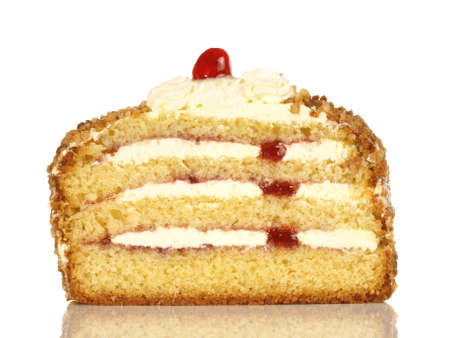 Cream Cake with Brittle and Cherries on white Background - Isolatedの写真素材