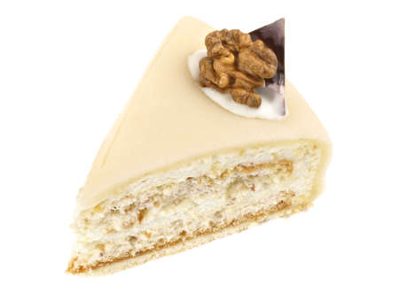 Walnut Cake with Marzipan on white background - Isolatedの写真素材